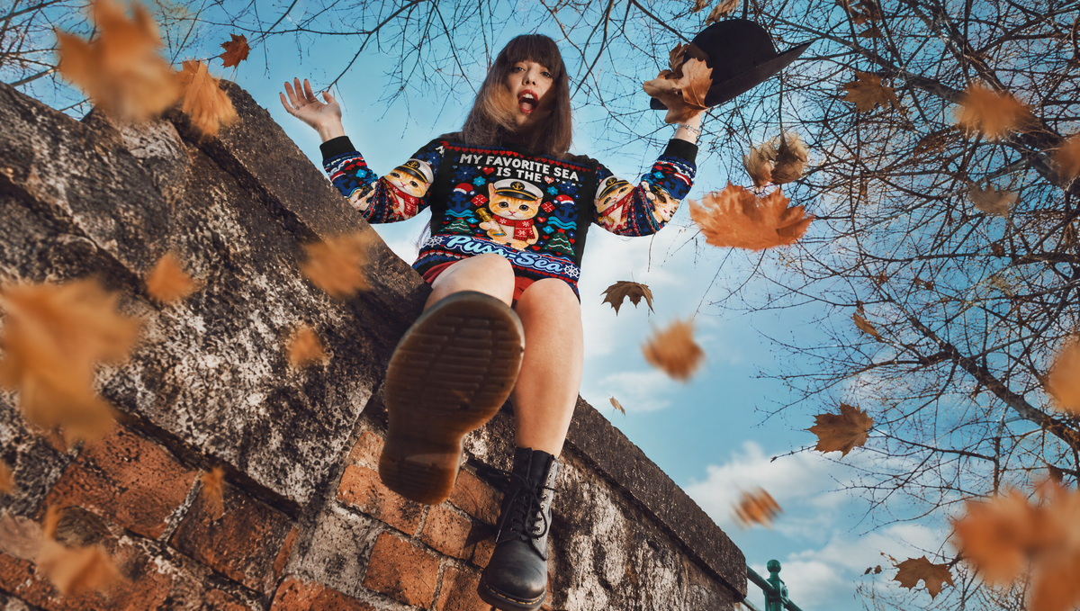 Feuilles d'automne et pull Rum Sea – collection automne/hiver Weinspirits